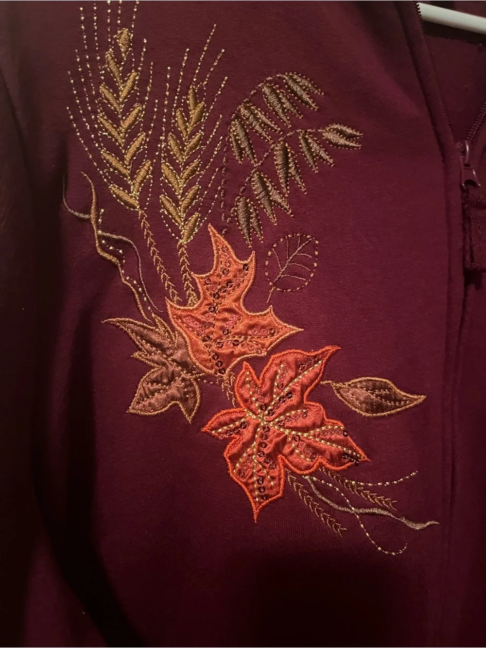 Breckenridge Woman Burgundy Embroidered Fleece 1/4 Zip Sweatshirt 2X